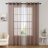 Elegant Lightweight Grommet Light Filtering Window Solid Color Sheer Curtains Chocolate 54Wx84L